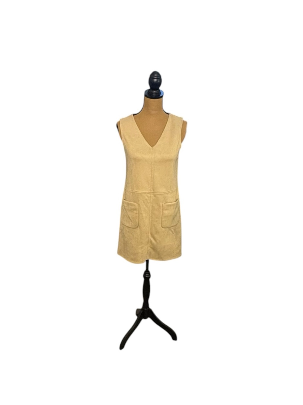Max Studio Womens XS Faux Suede Mini Shift Dress Taupe Tan V Neck Pockets NWT